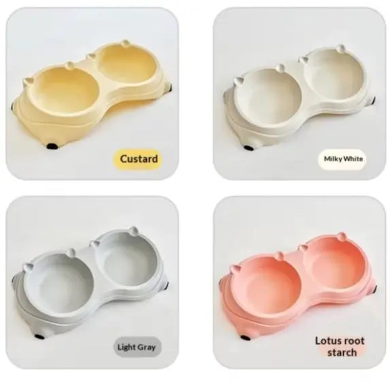 Double Stainless Steel Pet Bowl Set with Non-Slip Base – Feeding Station for Cats & Small Dogs, Easy-Clean Removable Bowls, Indoor/Outdoor Use-White,Gray,Yellow,Pink