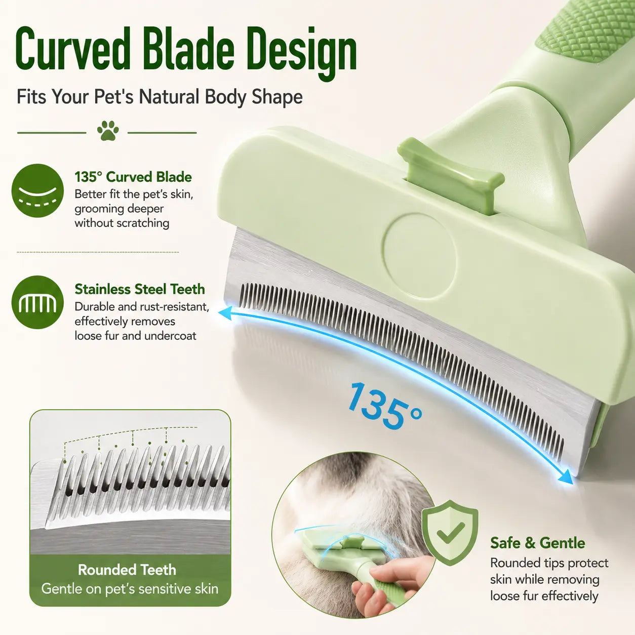 Professional Pet Deshedding Tool for Dogs & Cats, Gentle Undercoat Rake, Fast Shedding Reduction, Dematting Comb for Long Hair Pets, Cat & Dog Grooming Fur Removal Brush