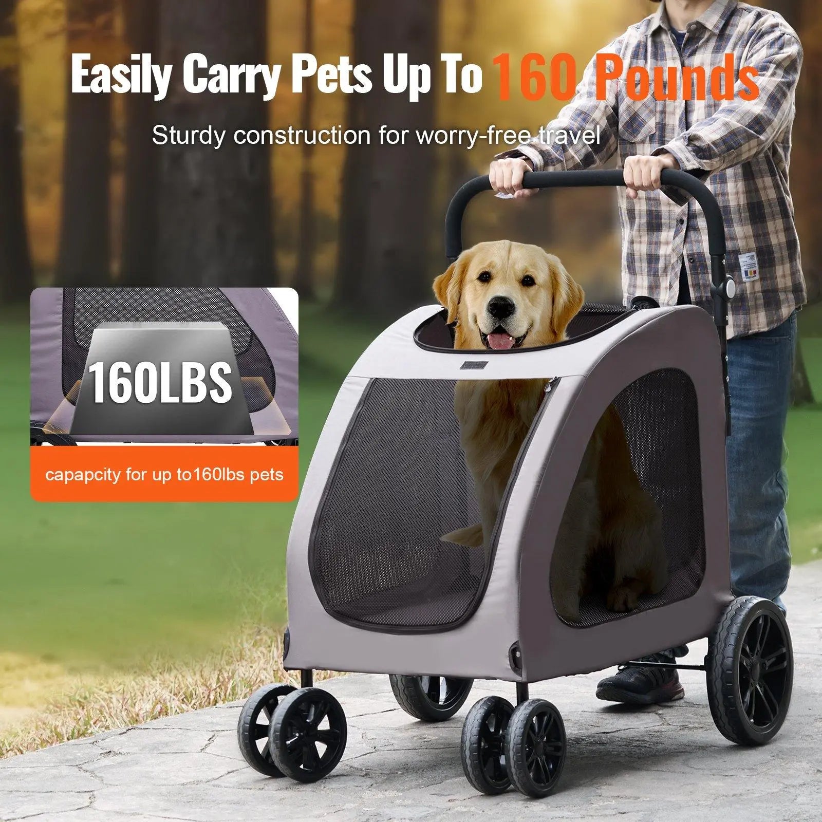 【Dealsforyoudays】Pet Stroller 4-Wheels Dog Stroller Carrier 160Lbs Weight Capacity Portable