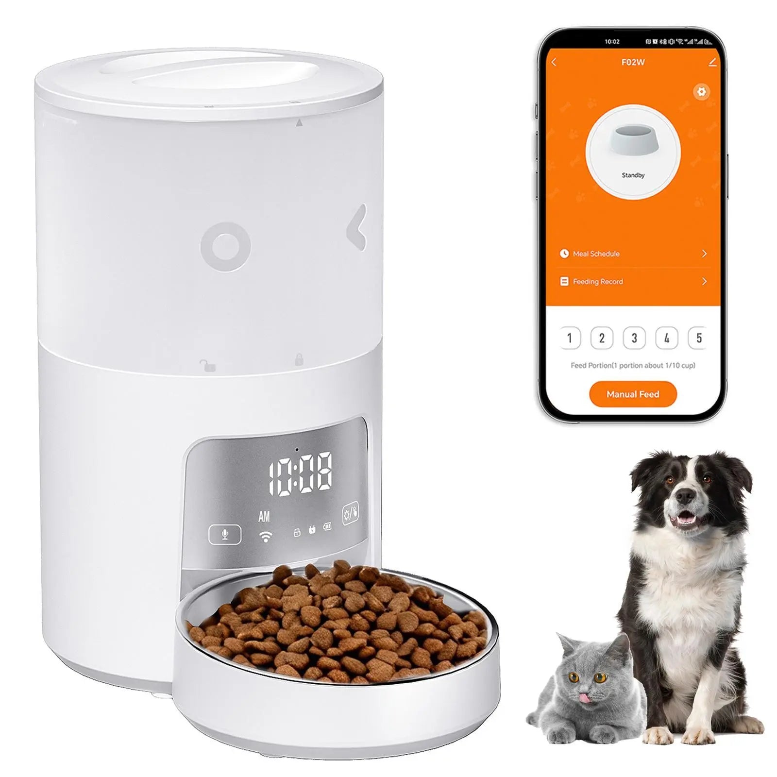 【Furlyn】4-Liter Automatic Pet Feeder with Smart Wifi App Control; Cat and Dog Feeder; Programmable Feeding; Timed and Portion-Controlled Feeding; Dual-Power Source Design to Prevent Food Jams; Pet Food Combo Pack
