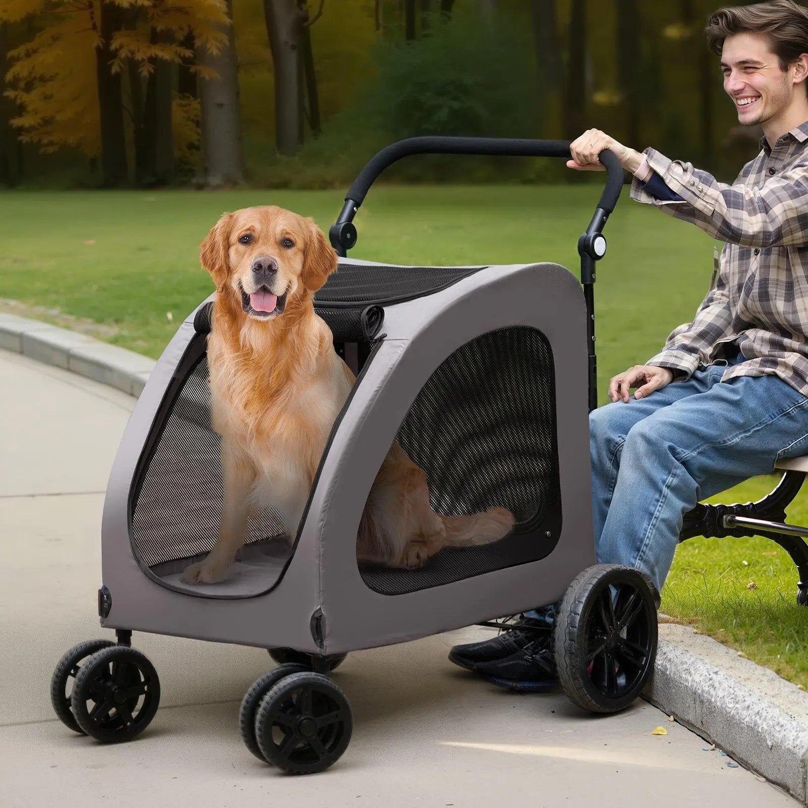 【Dealsforyoudays】Pet Stroller 4-Wheels Dog Stroller Carrier 160Lbs Weight Capacity Portable