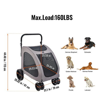 【Dealsforyoudays】Pet Stroller 4-Wheels Dog Stroller Carrier 160Lbs Weight Capacity Portable