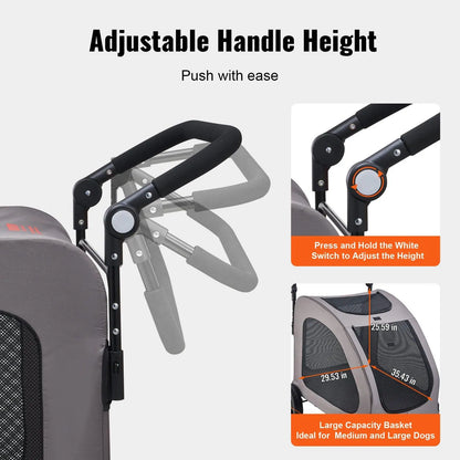 【Dealsforyoudays】Pet Stroller 4-Wheels Dog Stroller Carrier 160Lbs Weight Capacity Portable