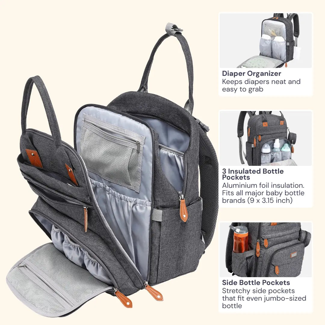 Babbleroo the Original Diaperbag | Multi-Functional Waterproof Travel Tote with Changing Pad Mommy Diaper Bags