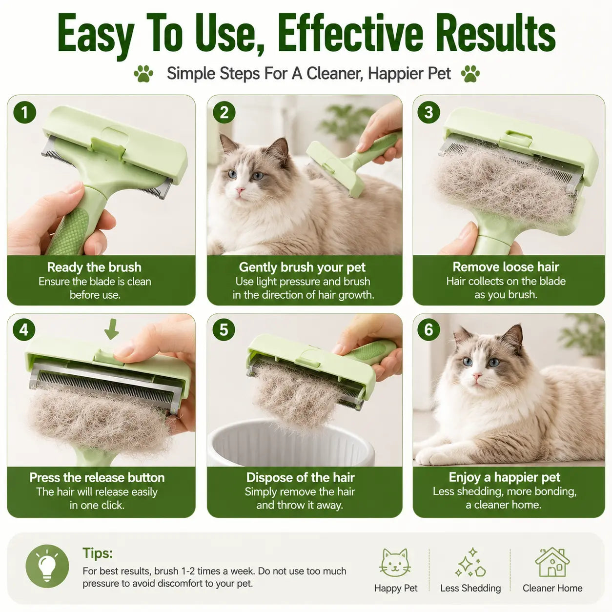 Professional Pet Deshedding Tool for Dogs & Cats, Gentle Undercoat Rake, Fast Shedding Reduction, Dematting Comb for Long Hair Pets, Cat & Dog Grooming Fur Removal Brush