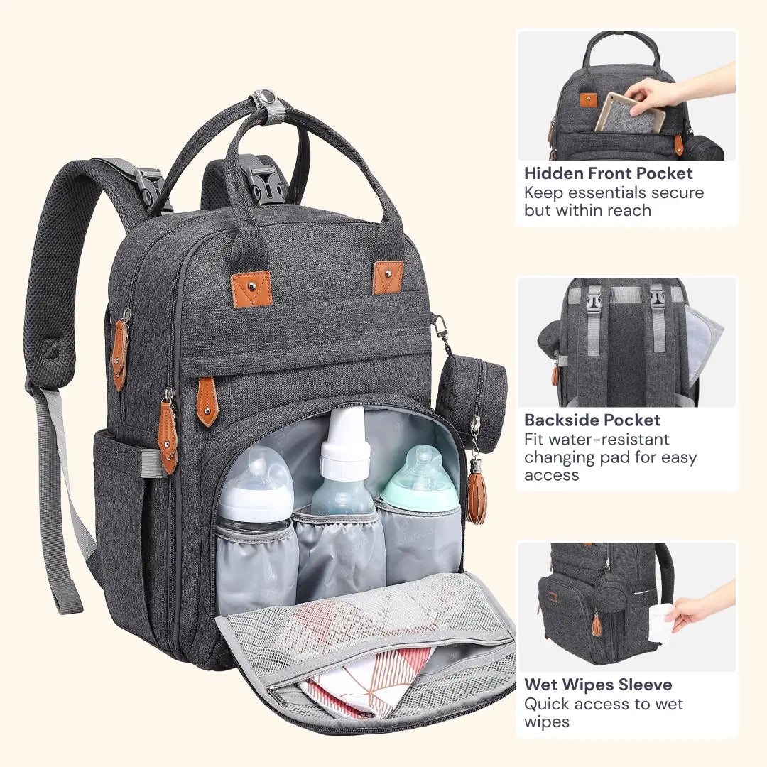 Babbleroo the Original Diaperbag | Multi-Functional Waterproof Travel Tote with Changing Pad Mommy Diaper Bags