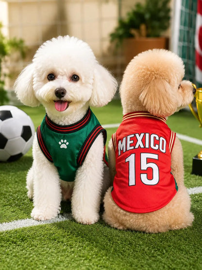 Pet Sports Jersey Shirt for Dogs and Cats, Lightweight Breathable Sleeveless Mesh Puppy Vest, Cute Soccer Style Pet Outfit for Small Medium Pets, Parties, Photos, Walks and Game Day