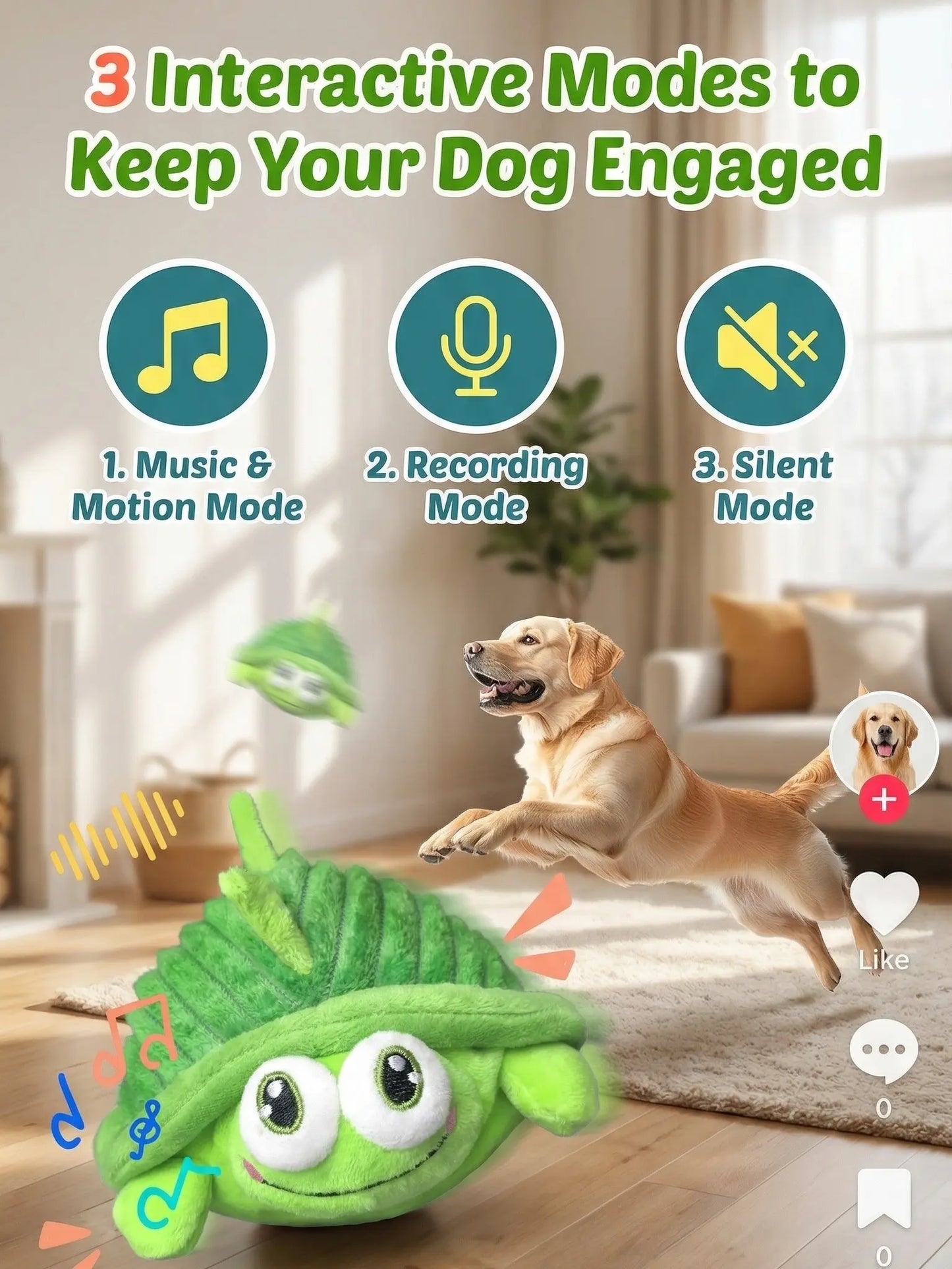 Interactive Dog Ball – Motion Activated Automatic Rolling Toy, USB Rechargeable & Squeaky, Self-Play Boredom Relief for Small Medium Large Dogs & Cats, Durable Indoor Outdoor Pet Toy