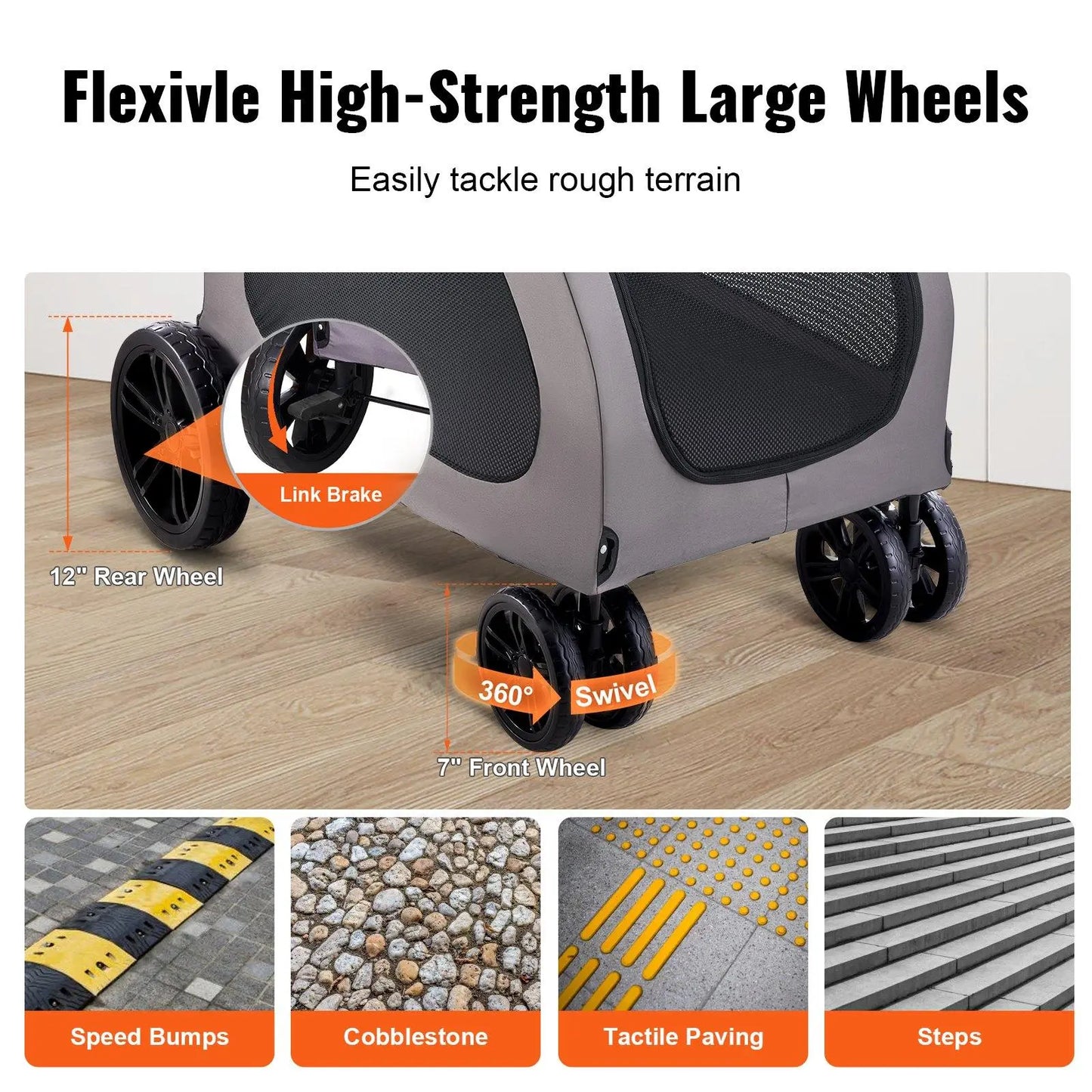【Dealsforyoudays】Pet Stroller 4-Wheels Dog Stroller Carrier 160Lbs Weight Capacity Portable
