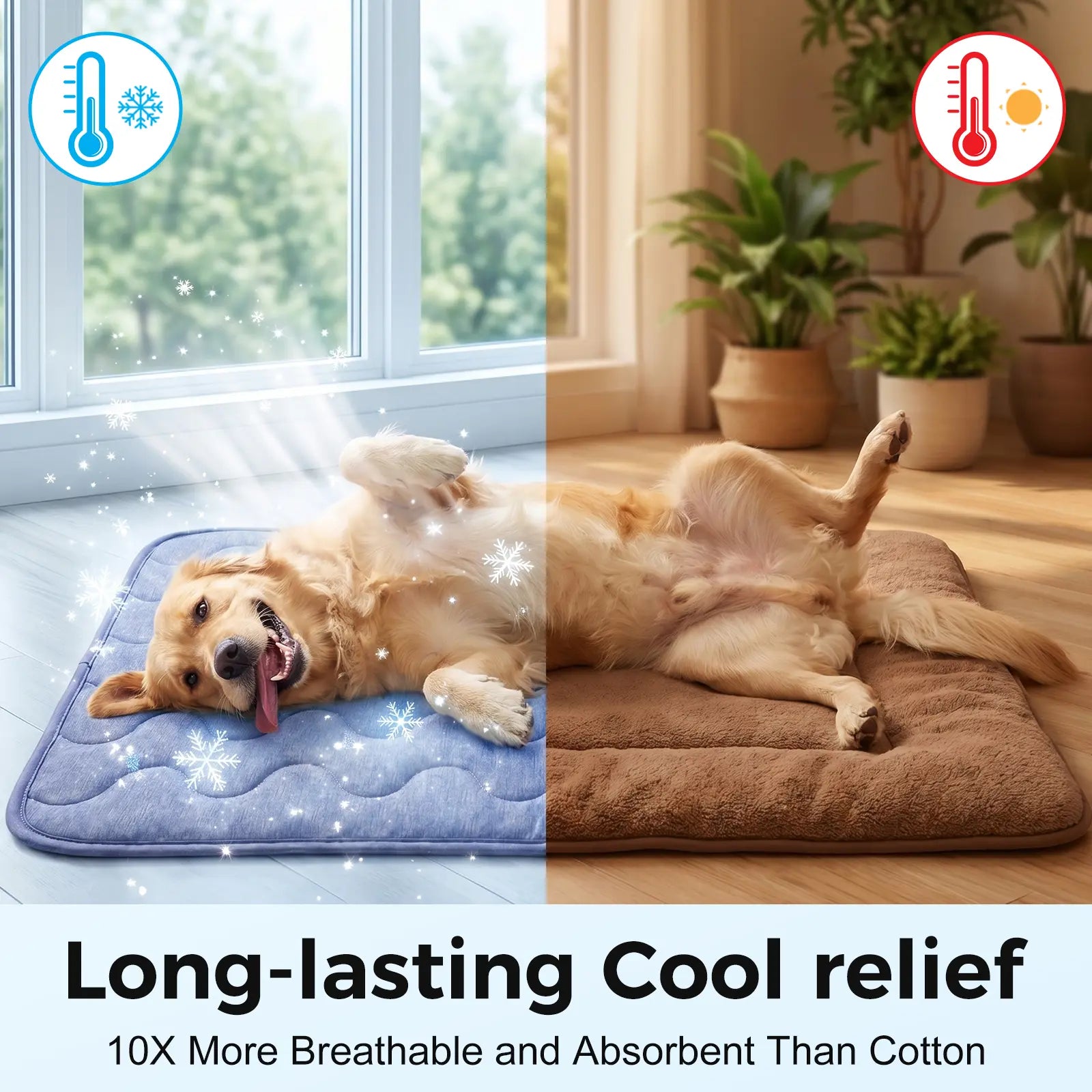 Dog Cooling Pad - Petfeet Thin & Thick Options, Q-MAX>0.4, Washable, No Gel/No Electric, Non-Slip, Nylon, Geometric & Classic Designs, Outdoor/Tile Use, Summer Crate Bed for Large Dogs Gear