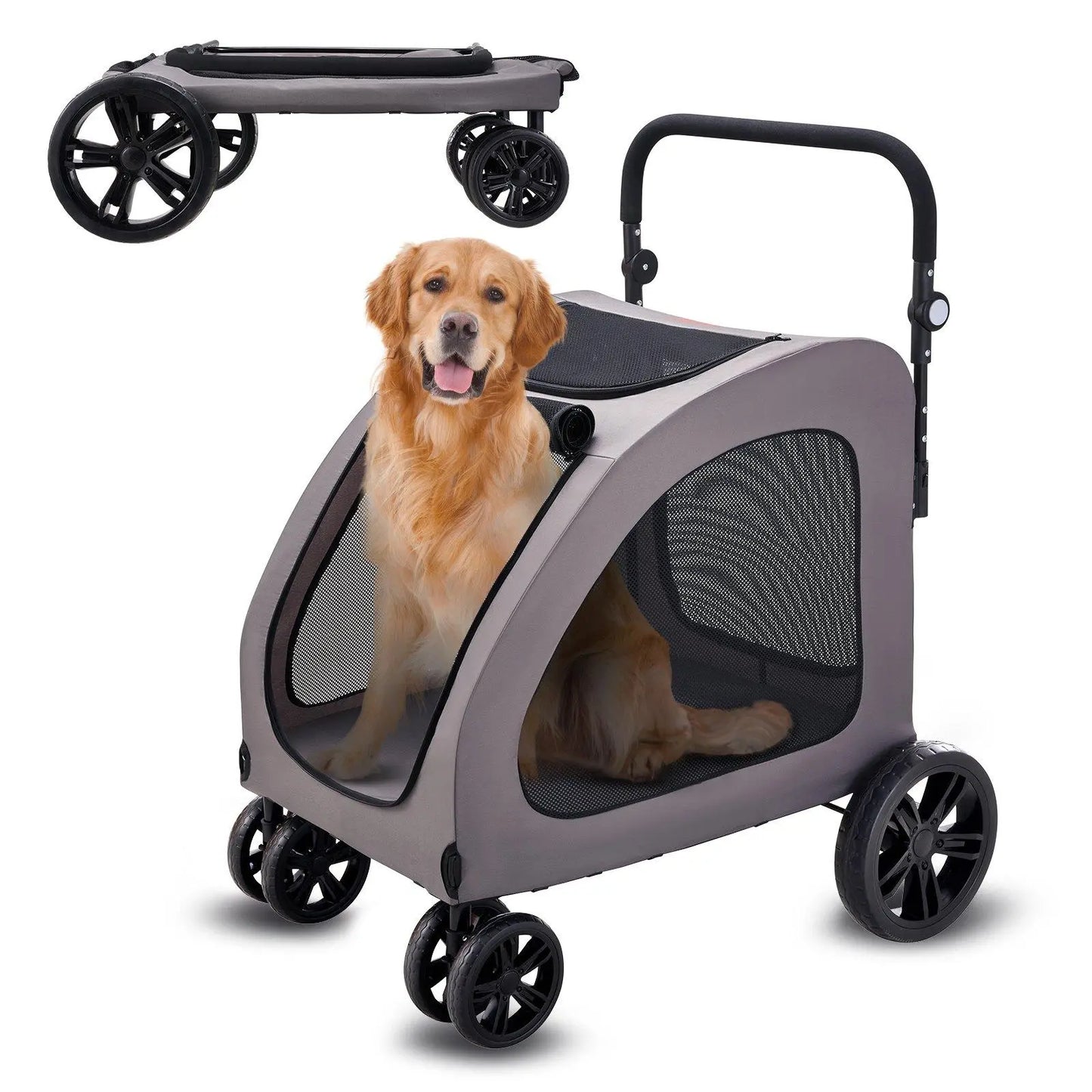 【Dealsforyoudays】Pet Stroller 4-Wheels Dog Stroller Carrier 160Lbs Weight Capacity Portable