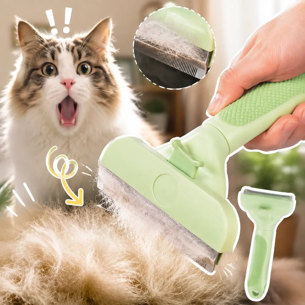 Professional Pet Deshedding Tool for Dogs & Cats, Gentle Undercoat Rake, Fast Shedding Reduction, Dematting Comb for Long Hair Pets, Cat & Dog Grooming Fur Removal Brush